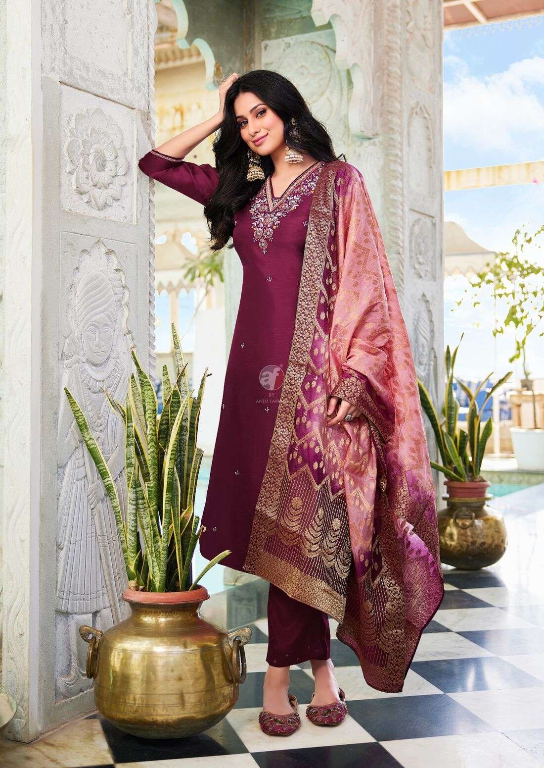 JHALAK BY ANJU FABRIC IN PURE DOLA SILK KURTI PANT AND DUPATTA WITH PURE HAND WORK 