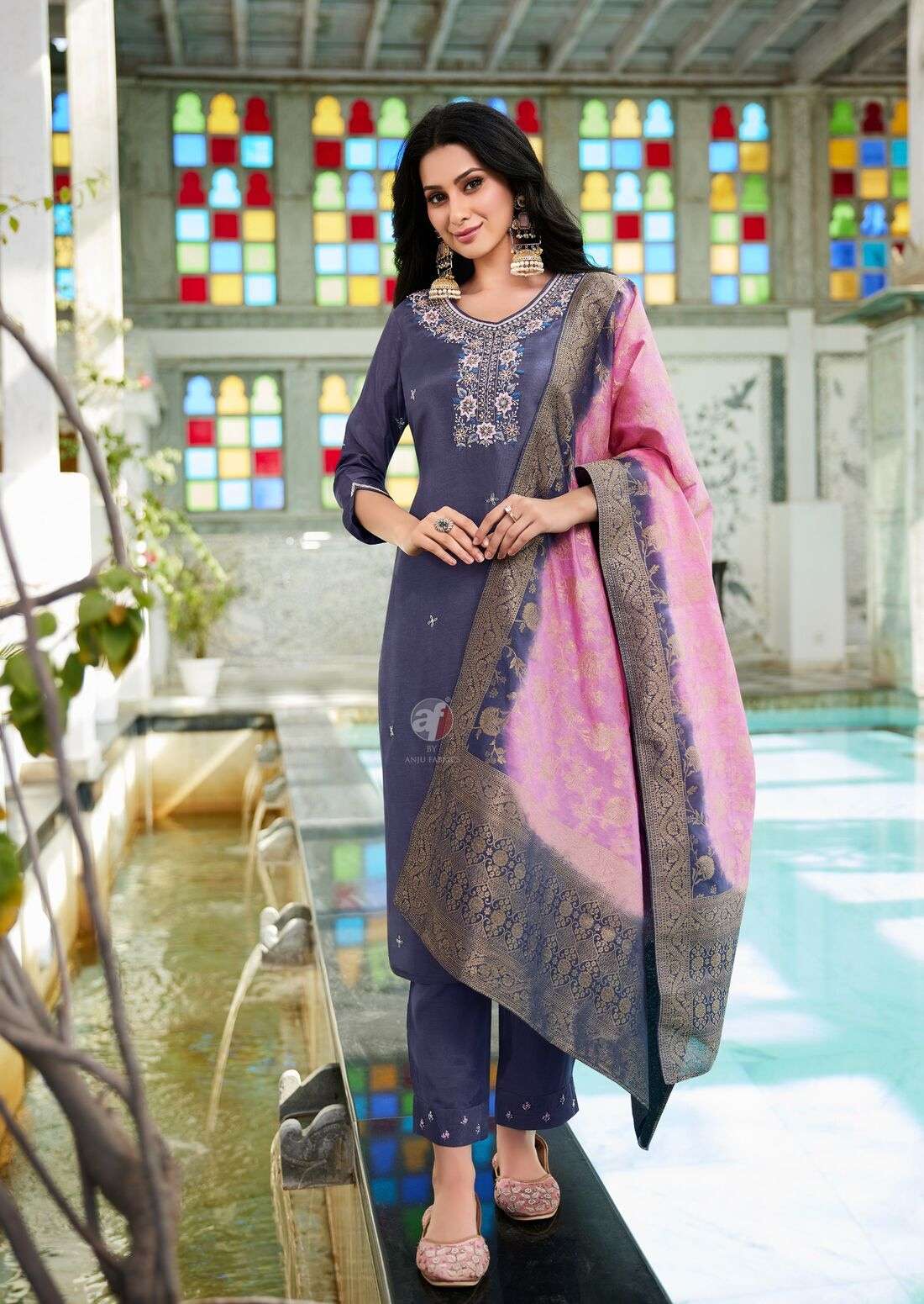 JHALAK BY ANJU FABRIC IN PURE DOLA SILK KURTI PANT AND DUPATTA WITH PURE HAND WORK 