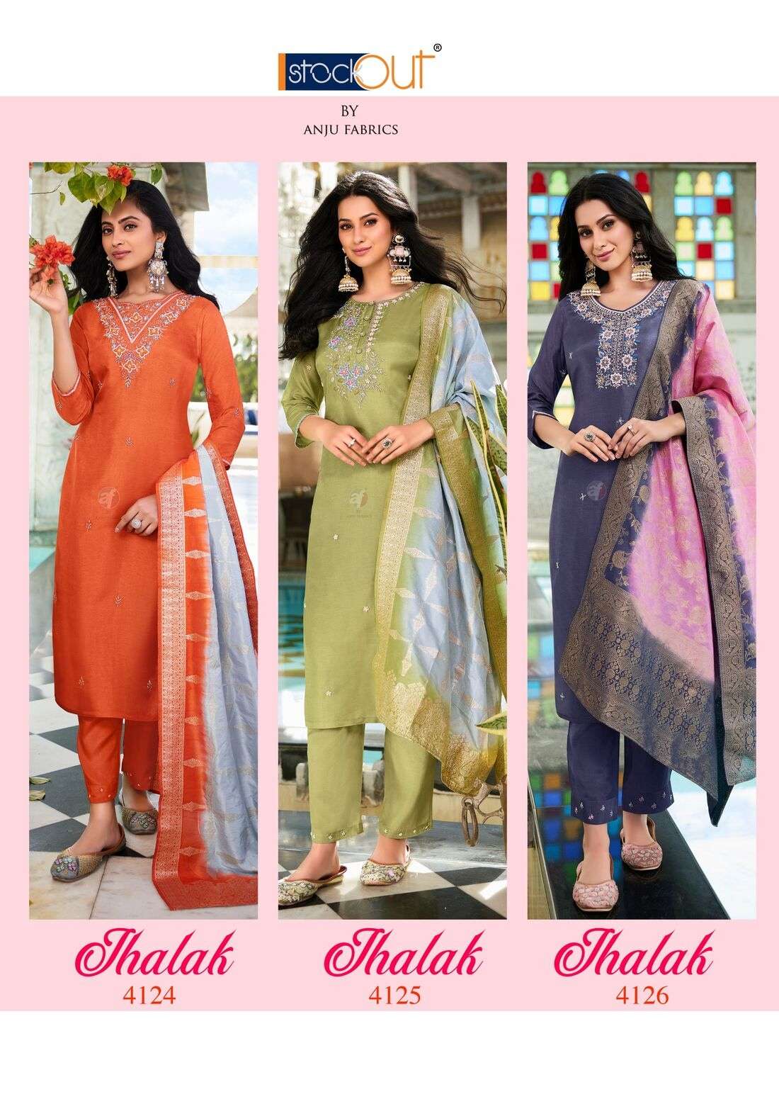 JHALAK BY ANJU FABRIC IN PURE DOLA SILK KURTI PANT AND DUPATTA WITH PURE HAND WORK 