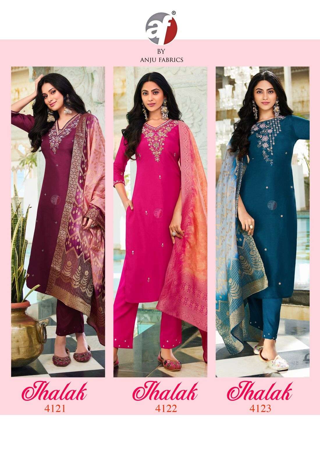 JHALAK BY ANJU FABRIC IN PURE DOLA SILK KURTI PANT AND DUPATTA WITH PURE HAND WORK 