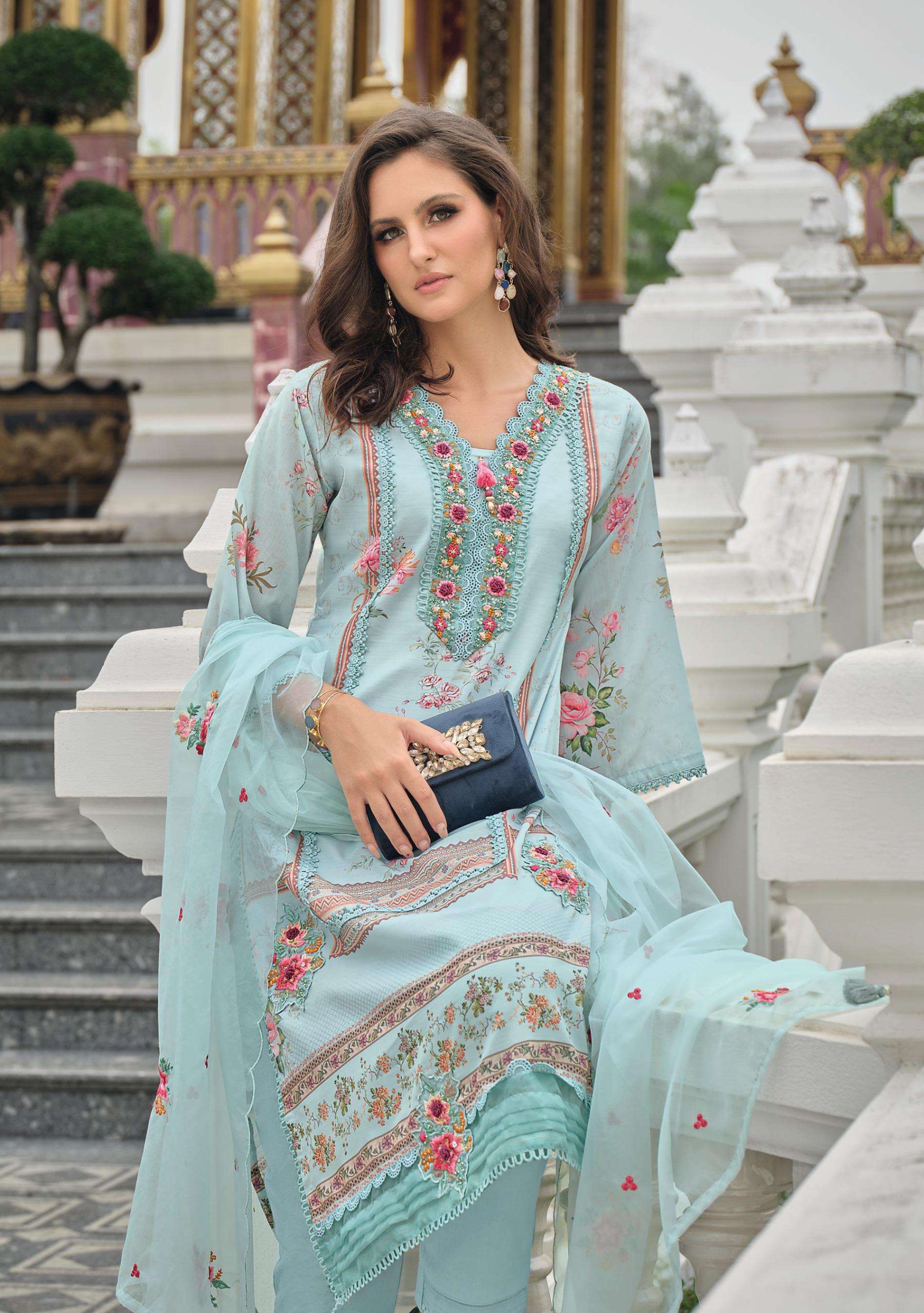 KAINAT BY LADY LEELA IN MASLIN PRINT FABRIC WITH HANDWORK AND ORGANZA DUPATTA 