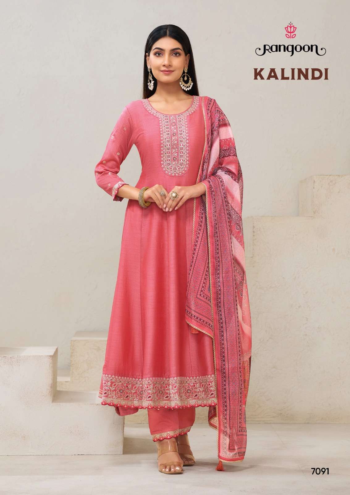 KALINDI BY RANGOON IN SILK WITH FANCY EMBROIDERY & SLEEV WORK ANARKALI STYLE 