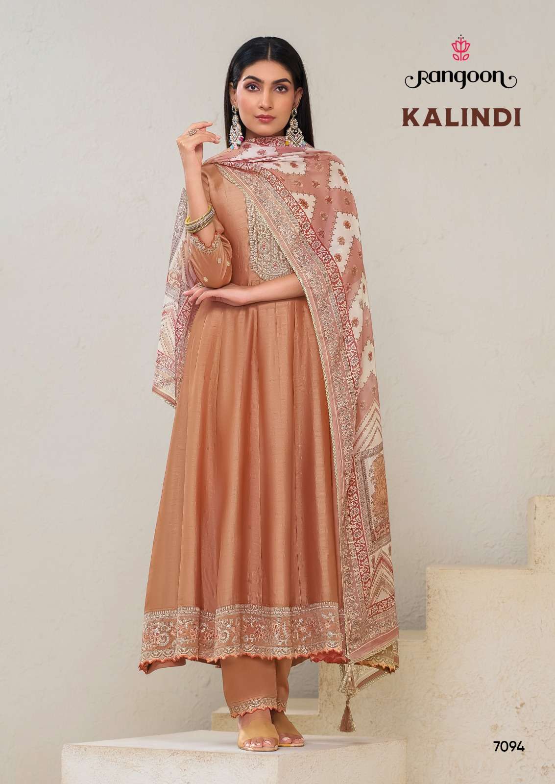 KALINDI BY RANGOON IN SILK WITH FANCY EMBROIDERY & SLEEV WORK ANARKALI STYLE 