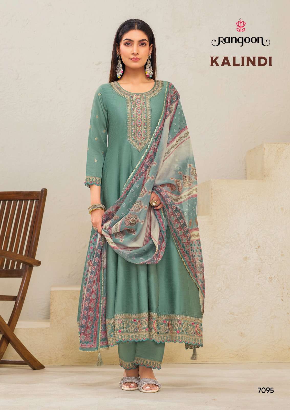 KALINDI BY RANGOON IN SILK WITH FANCY EMBROIDERY & SLEEV WORK ANARKALI STYLE 