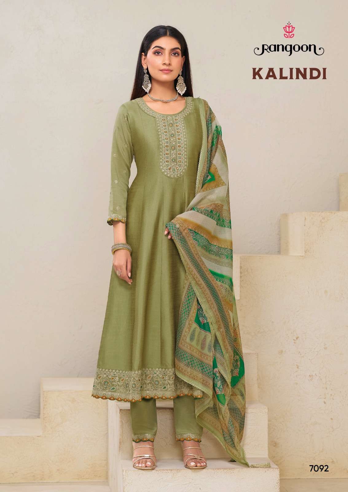 KALINDI BY RANGOON IN SILK WITH FANCY EMBROIDERY & SLEEV WORK ANARKALI STYLE 