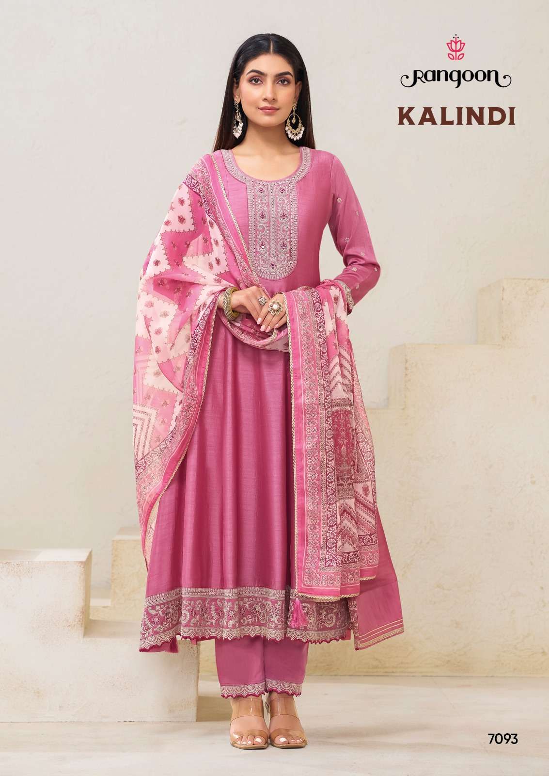 KALINDI BY RANGOON IN SILK WITH FANCY EMBROIDERY & SLEEV WORK ANARKALI STYLE 