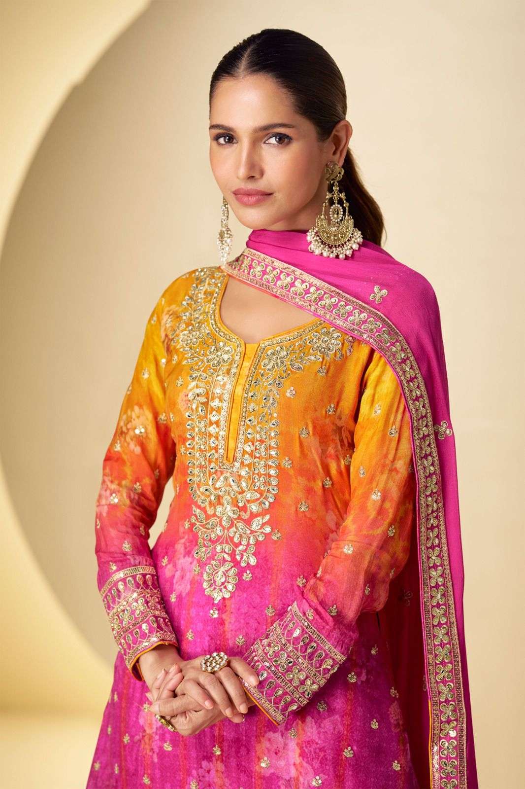KANIKA BY GULKAYRA DESIGNER IN REAL CHINON SILK WITH DIGITAL PRINT & EMBROIDERY WORK 