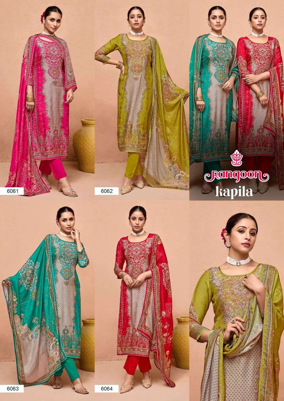 KAPILA BY RANGOON IN PURE MUSLIN DIGITAL PRINT AARI WORK AND FANCY LACE BOTTOM 