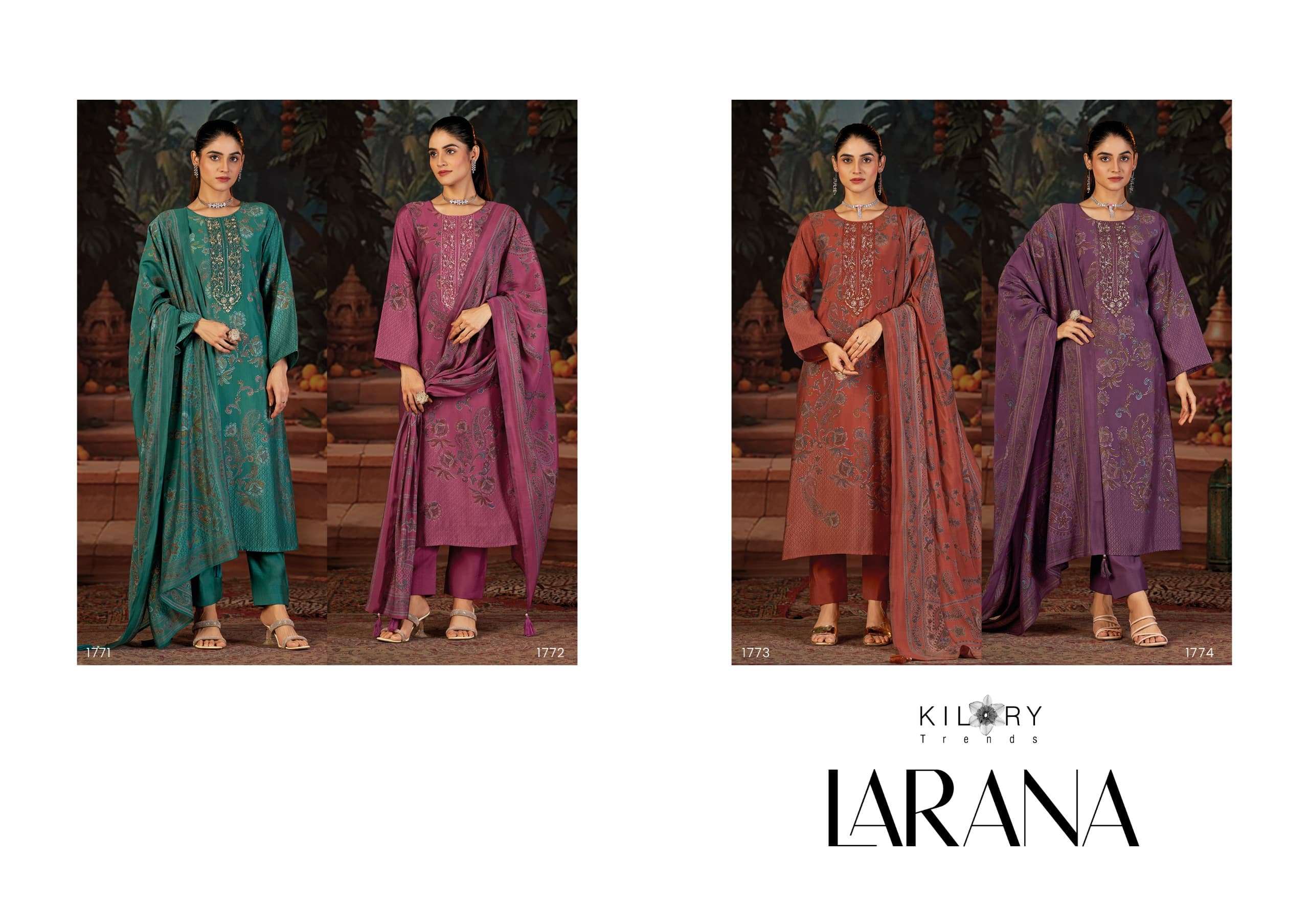 LARANA BY KILORY TRENDS IN PURE MODAL MUSLIN SILK DIGITAL FOIL PRINT WITH FANCY BEADS NECK WORK