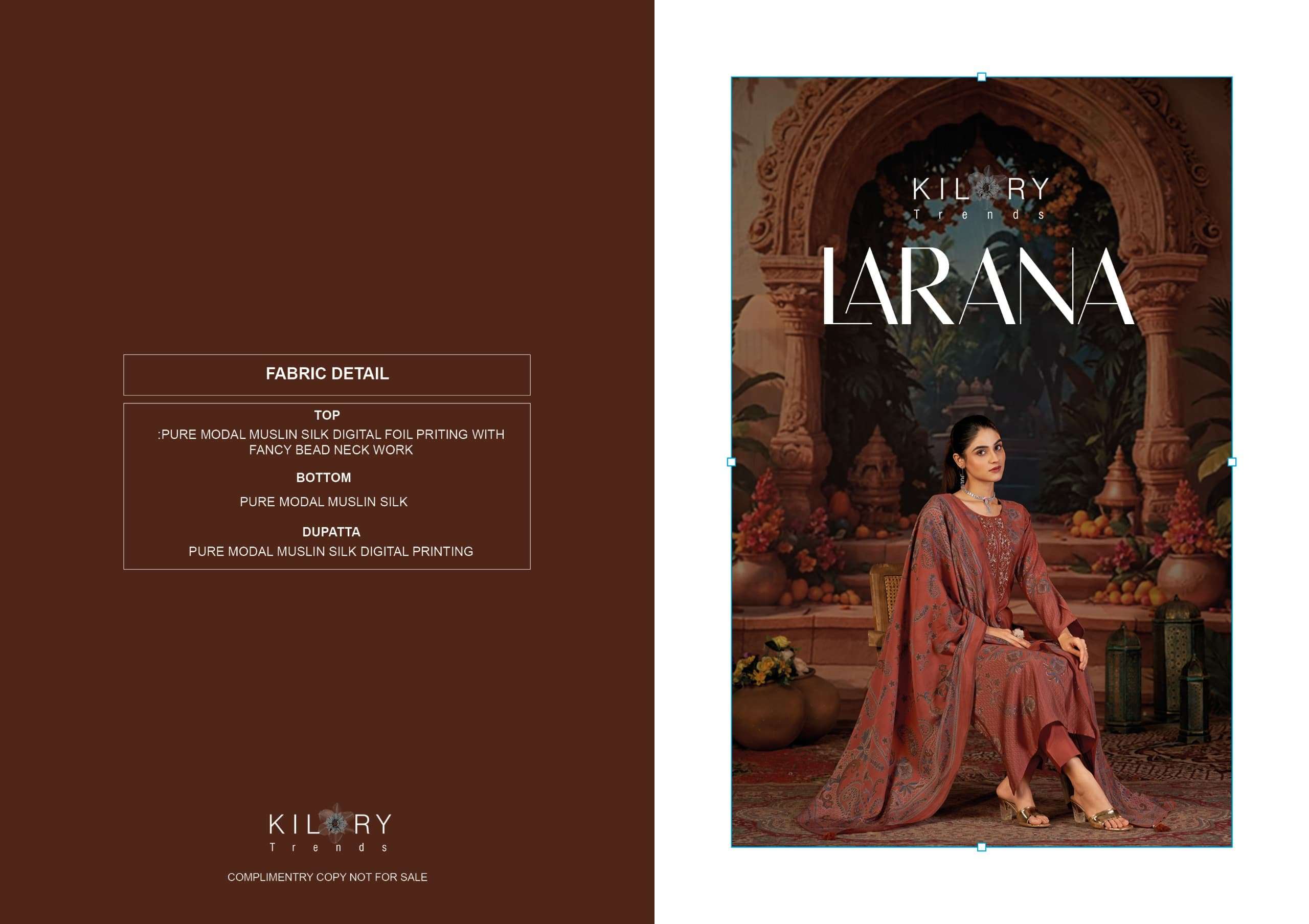 LARANA BY KILORY TRENDS IN PURE MODAL MUSLIN SILK DIGITAL FOIL PRINT WITH FANCY BEADS NECK WORK