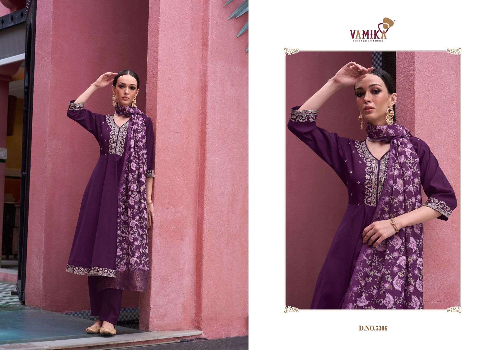 LIYANA BY VAMIKA IN HEAVY VISCOS VATICAN SILK WITH AMERICAN CRAP INNER AND EMBROIDERY WORK 