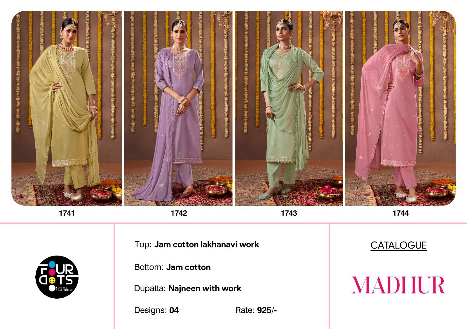 MADHUR BY FOURDOTS IN JAM COTTON LAKHANAVI WORK WITH NAZNEEN DUPATTA 