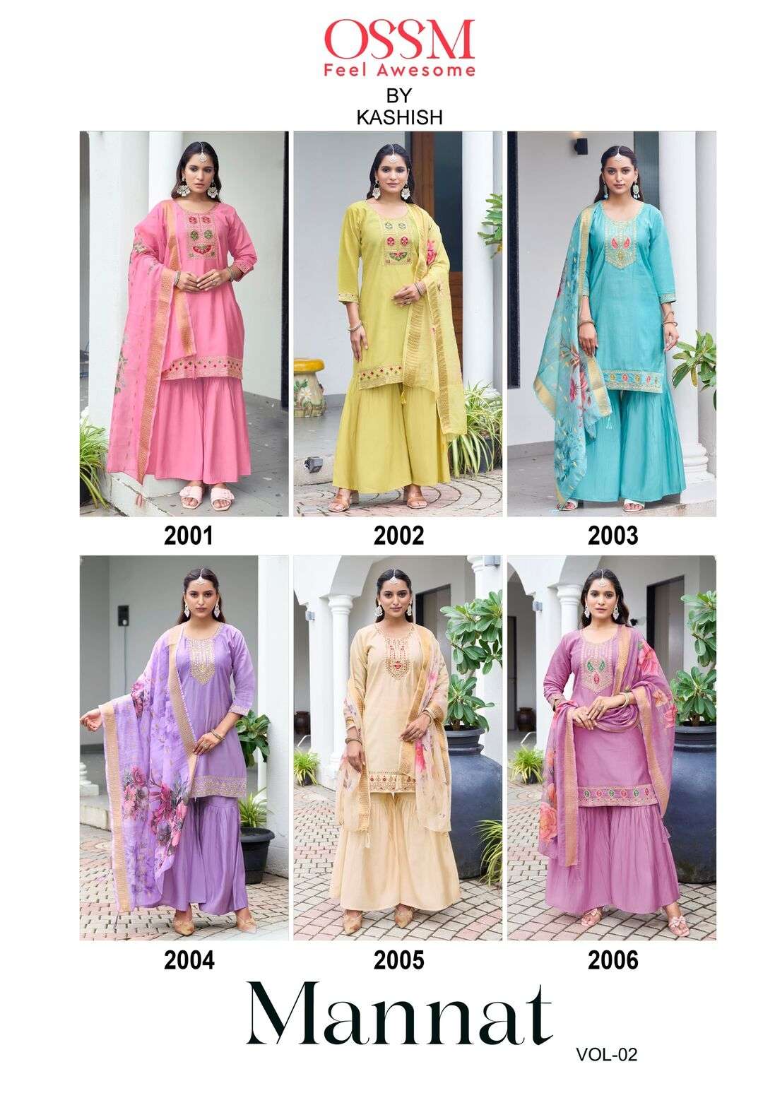 MANNAT VOL-2 BY OSSM SHARRARA COLLECTION IN VISCOS ROMAN SILK WITH EMBROIDERY WORK 