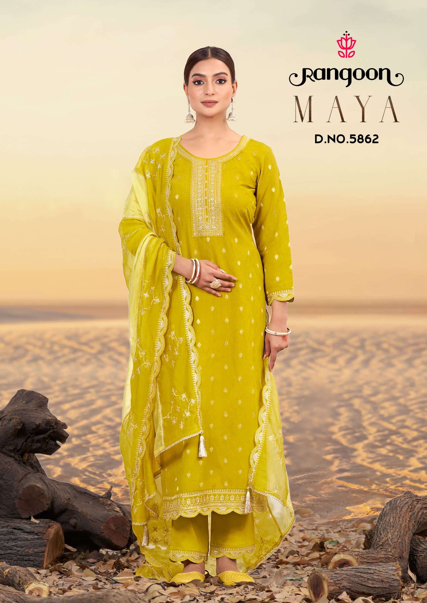MAYA BY RANGOON IN VISCOSE JACQUARD WITH FANCY WORK MIRROR AND FULL INNER 