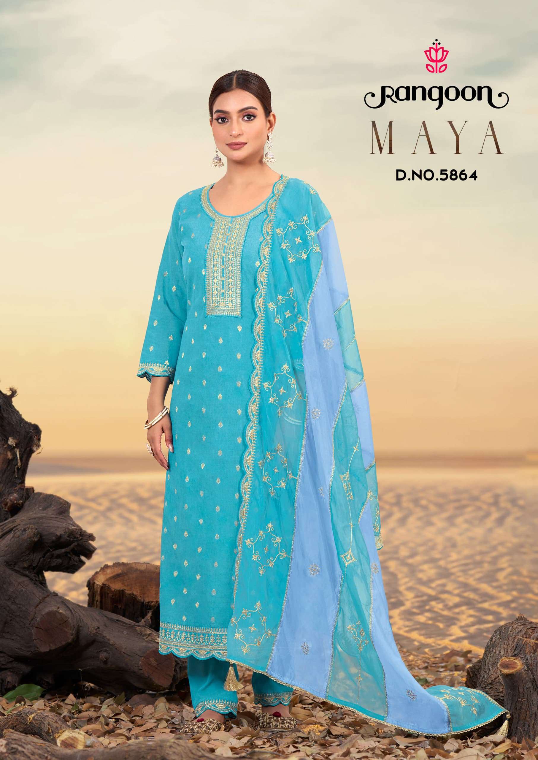MAYA BY RANGOON IN VISCOSE JACQUARD WITH FANCY WORK MIRROR AND FULL INNER 