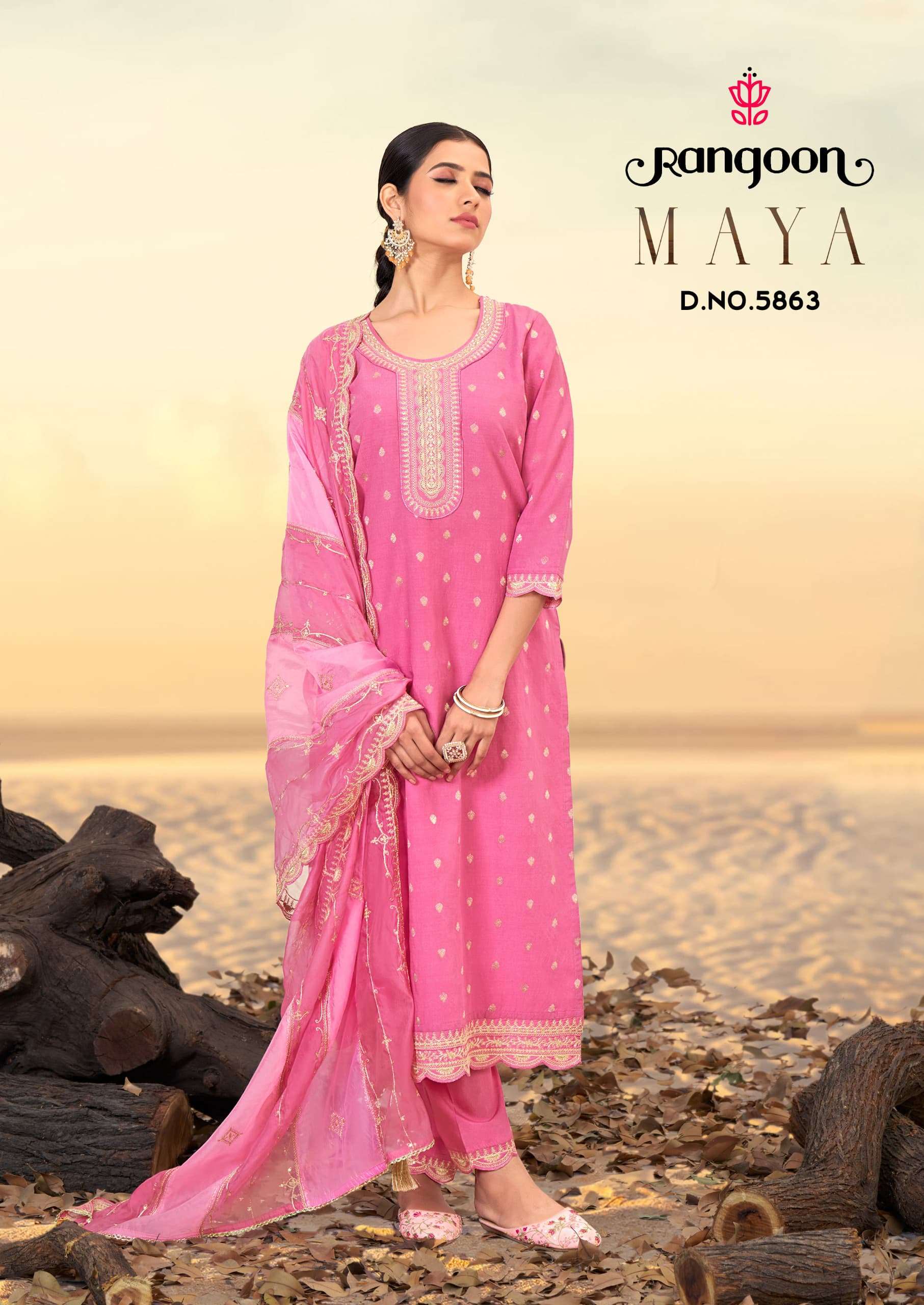 MAYA BY RANGOON IN VISCOSE JACQUARD WITH FANCY WORK MIRROR AND FULL INNER 