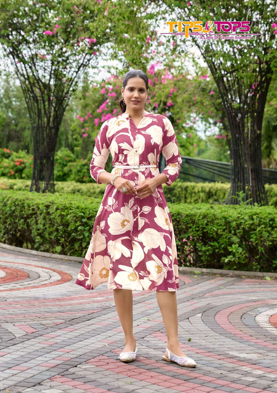 MIMI VOL-4 BY TIPS & TOPS IN HEAVY RAYON DOBBY PRINT A LINE WITH BELT TUNICS KURTI 