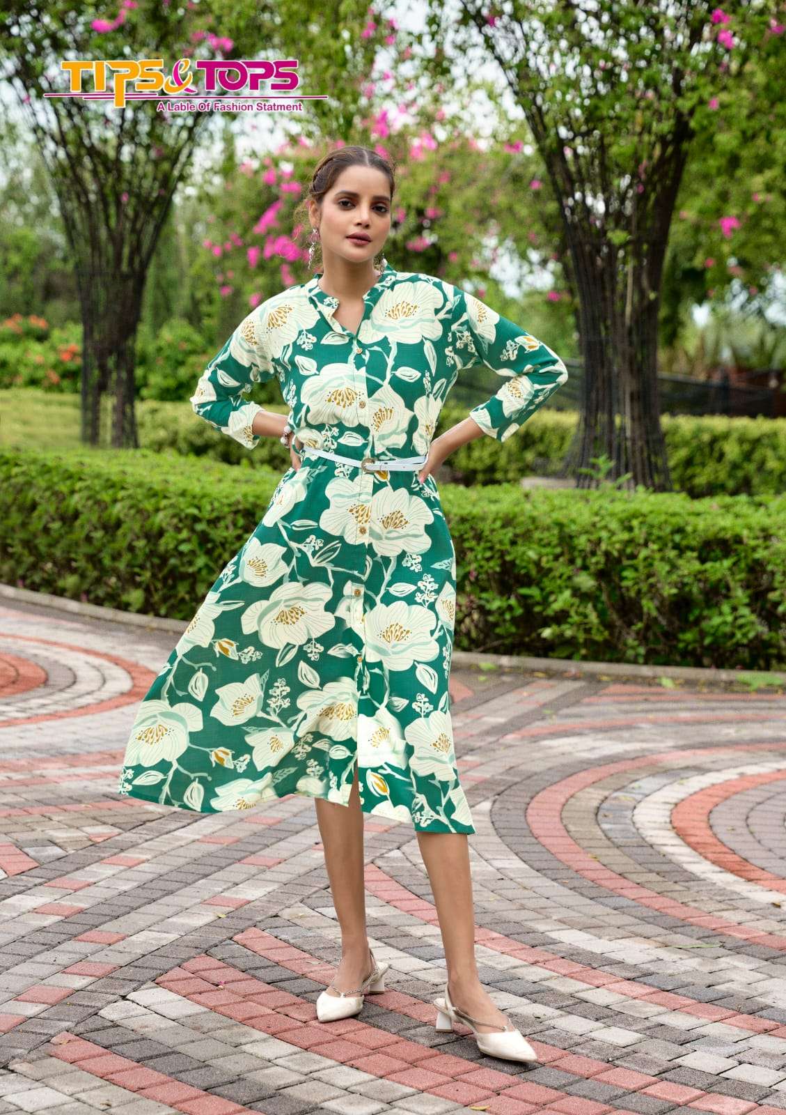 MIMI VOL-4 BY TIPS & TOPS IN HEAVY RAYON DOBBY PRINT A LINE WITH BELT TUNICS KURTI 