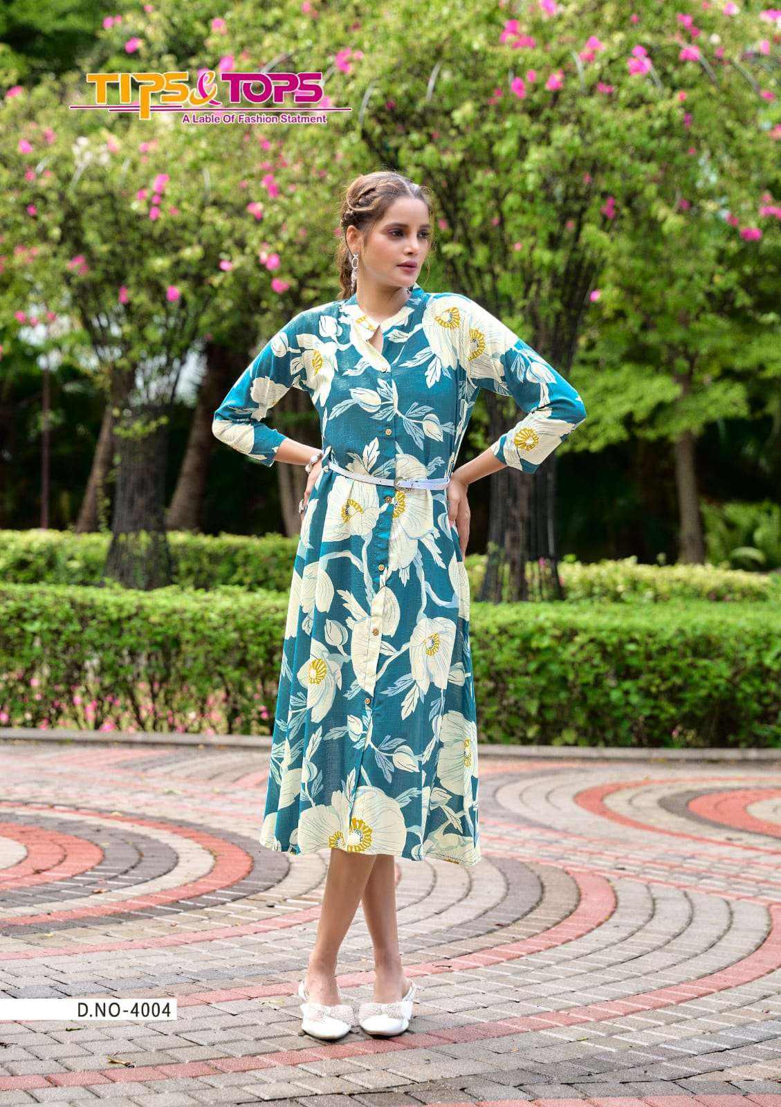 MIMI VOL-4 BY TIPS & TOPS IN HEAVY RAYON DOBBY PRINT A LINE WITH BELT TUNICS KURTI 