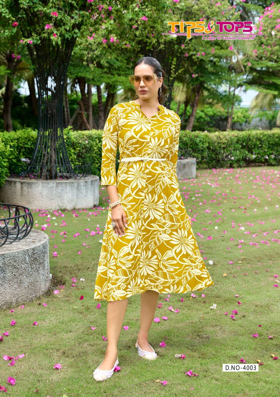 MIMI VOL-4 BY TIPS & TOPS IN HEAVY RAYON DOBBY PRINT A LINE WITH BELT TUNICS KURTI 