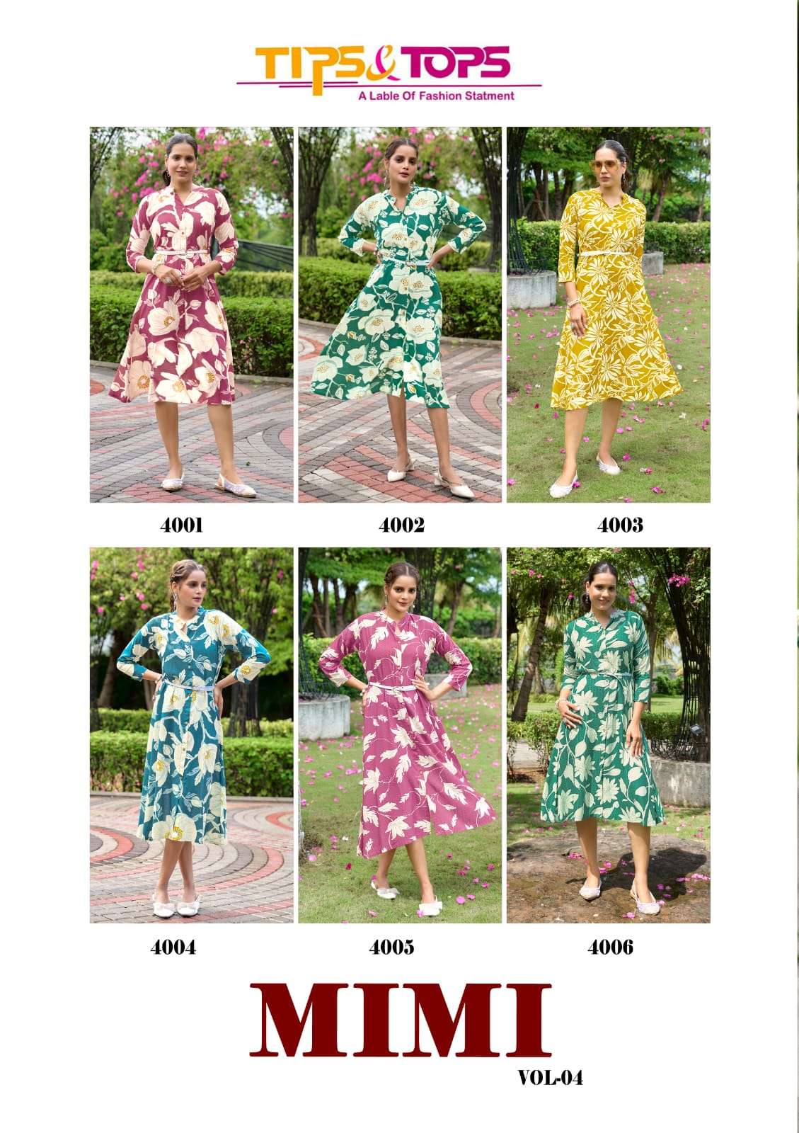 MIMI VOL-4 BY TIPS & TOPS IN HEAVY RAYON DOBBY PRINT A LINE WITH BELT TUNICS KURTI 