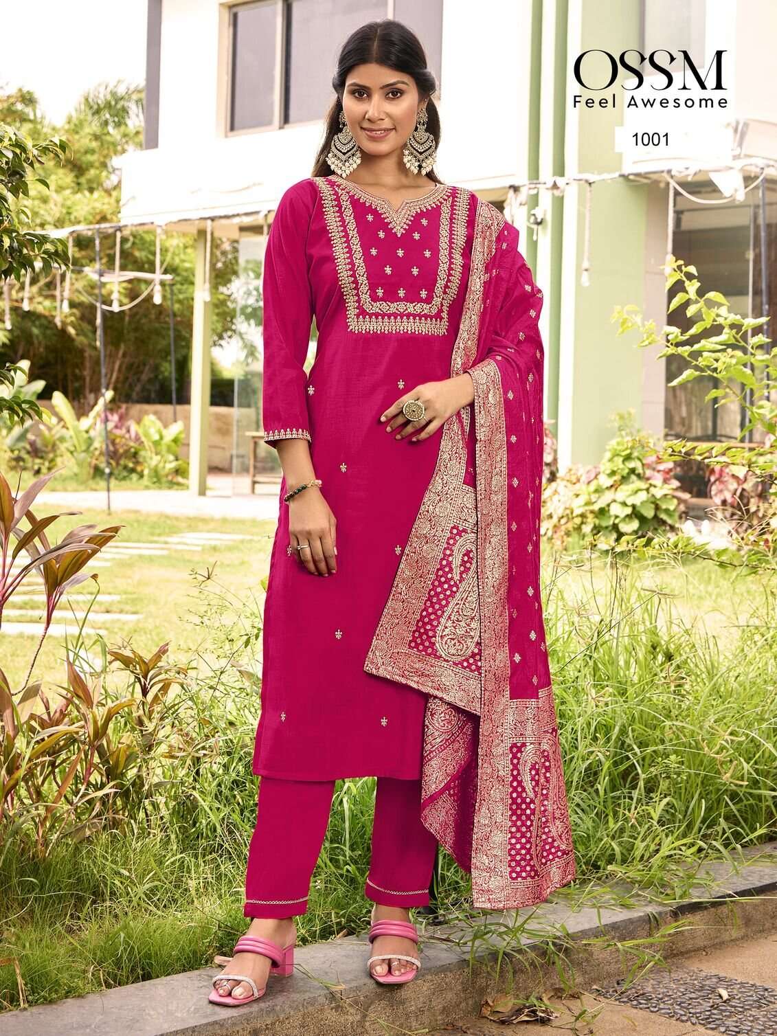 MONALISA VOL-5 BY OSSM PREMIUM VISCOSE ROMAN SLUB HEAVY EMBROIDERY WORK KURTI PANT WITH DUPATTA 