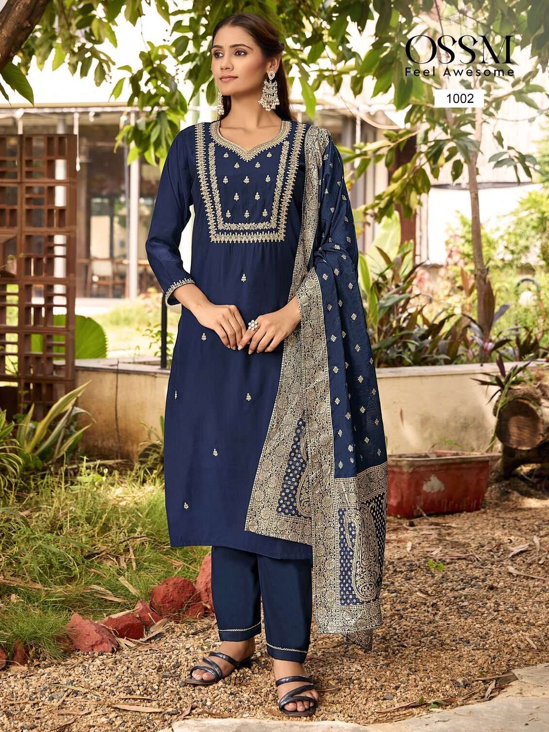 MONALISA VOL-5 BY OSSM PREMIUM VISCOSE ROMAN SLUB HEAVY EMBROIDERY WORK KURTI PANT WITH DUPATTA 