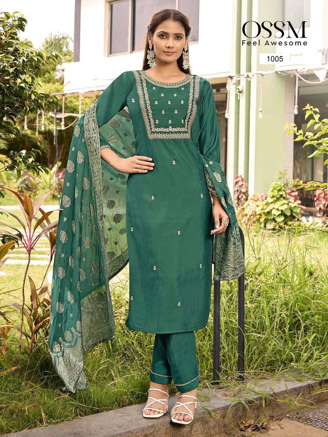 MONALISA VOL-5 BY OSSM PREMIUM VISCOSE ROMAN SLUB HEAVY EMBROIDERY WORK KURTI PANT WITH DUPATTA 
