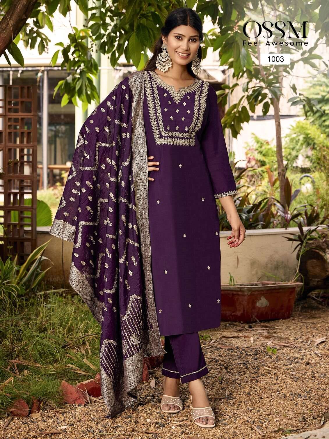 MONALISA VOL-5 BY OSSM PREMIUM VISCOSE ROMAN SLUB HEAVY EMBROIDERY WORK KURTI PANT WITH DUPATTA 
