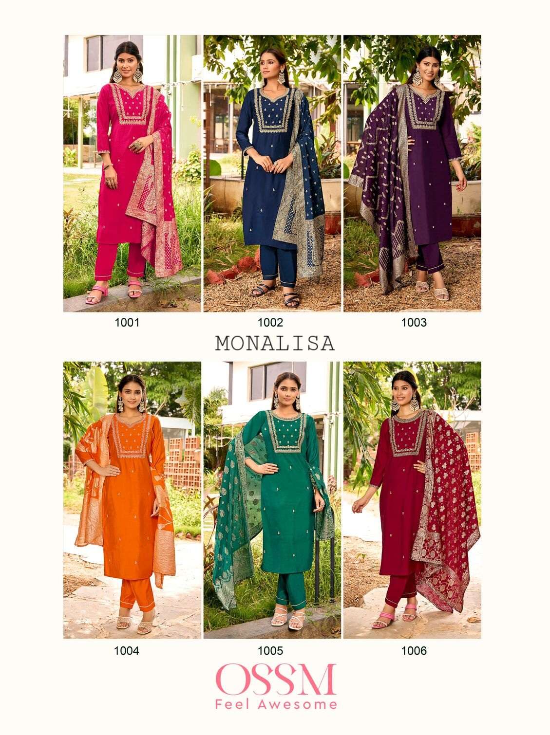 MONALISA VOL-5 BY OSSM PREMIUM VISCOSE ROMAN SLUB HEAVY EMBROIDERY WORK KURTI PANT WITH DUPATTA 