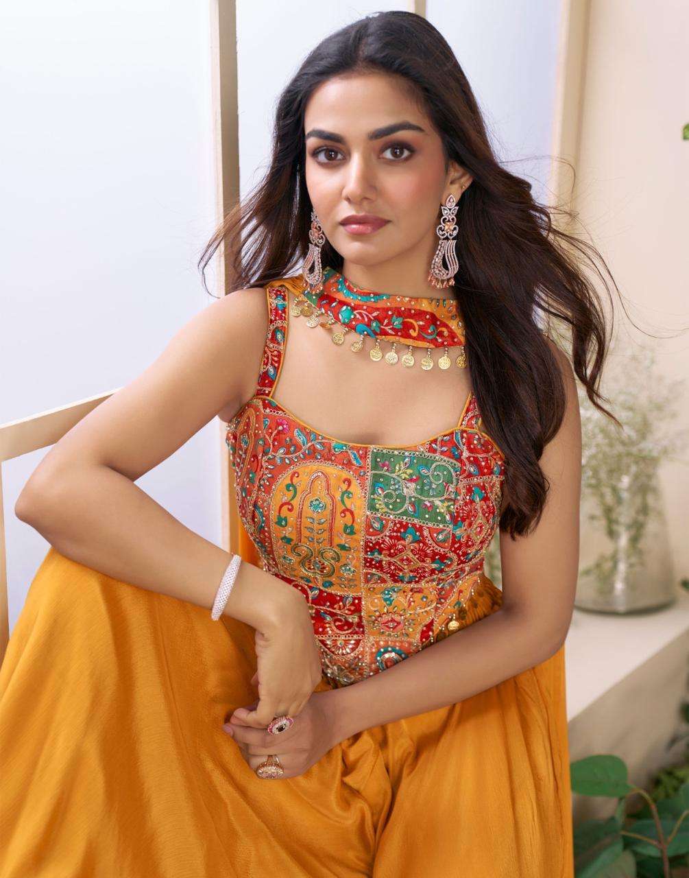 MOON BY SAYURI DESIGNER IN REAL CHINON & GEROGETTE WITH EMBROIDERED BLOUSE 