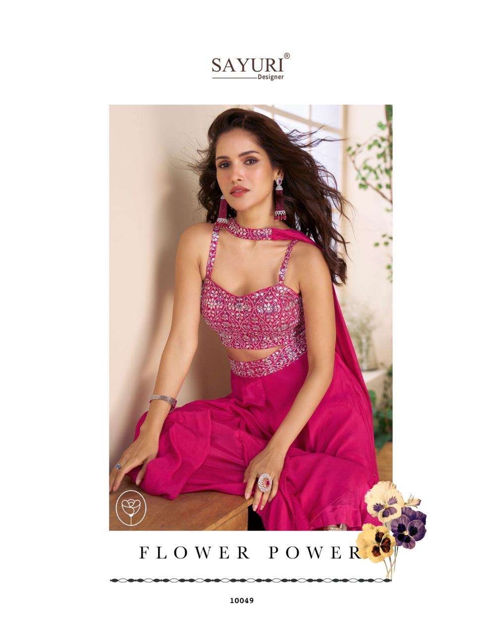 MOON BY SAYURI DESIGNER IN REAL CHINON & GEROGETTE WITH EMBROIDERED BLOUSE 