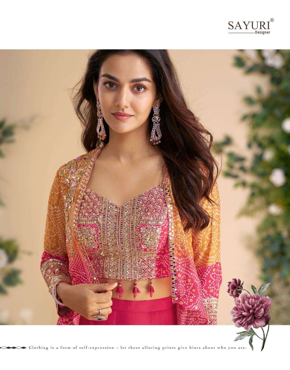 MOON BY SAYURI DESIGNER IN REAL CHINON & GEROGETTE WITH EMBROIDERED BLOUSE 