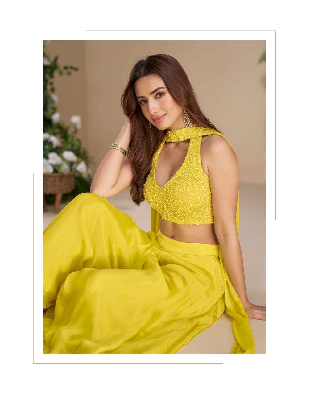 MOON BY SAYURI DESIGNER IN REAL CHINON & GEROGETTE WITH EMBROIDERED BLOUSE 