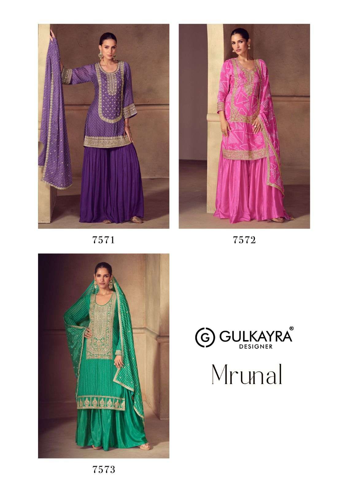 MRUNAL BY GULKAYRA DESIGNER IN REAL CHINON DIGITAL PRINT WITH EMBROIDERY WORK 