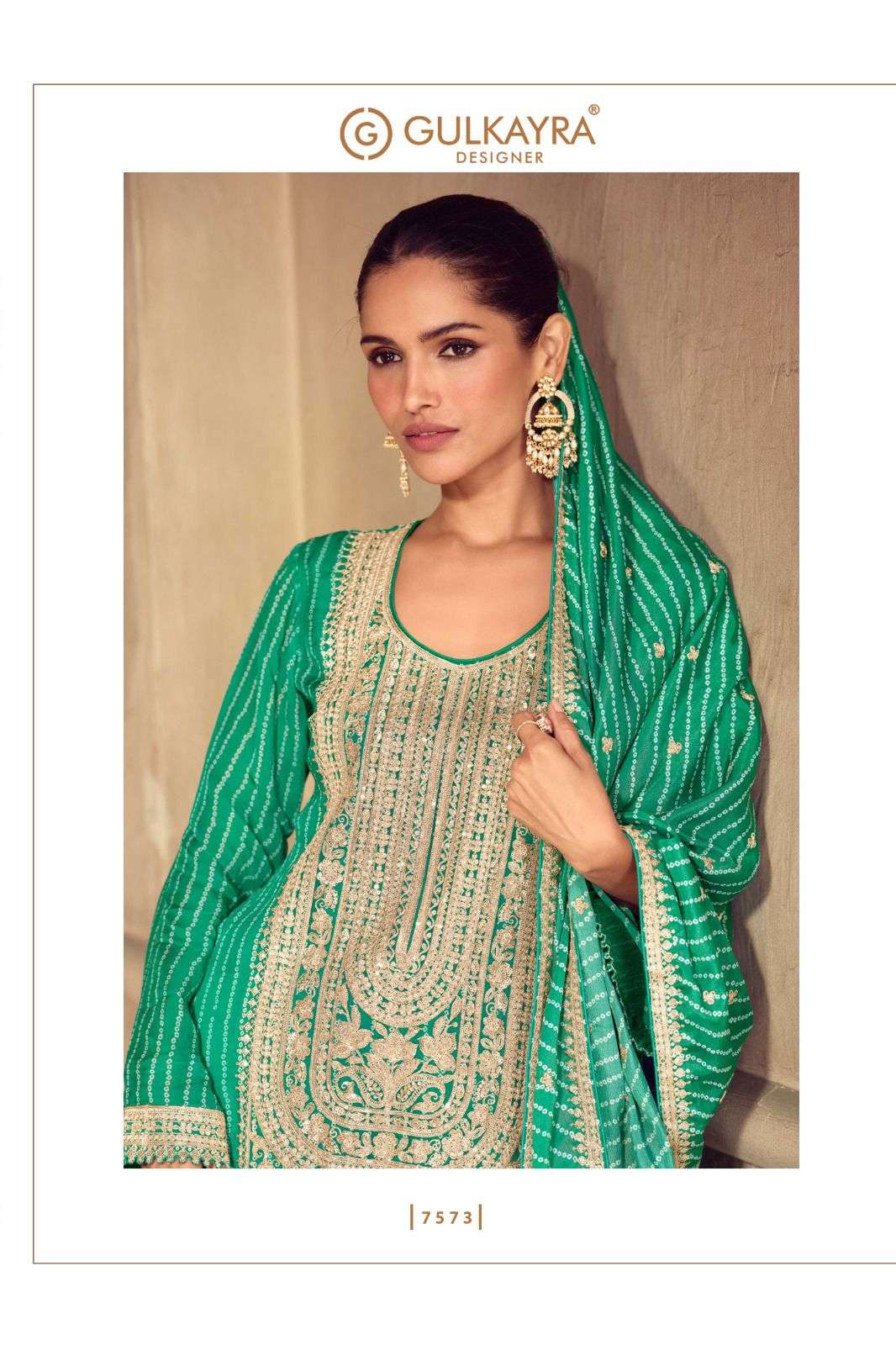 MRUNAL BY GULKAYRA DESIGNER IN REAL CHINON DIGITAL PRINT WITH EMBROIDERY WORK 