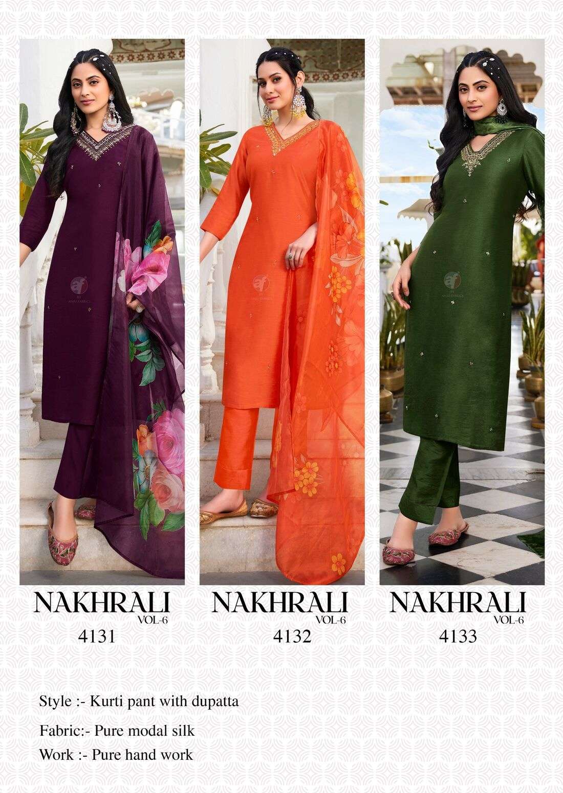 NAKHRALI VOL-6 BY ANJU FABRICS IN MODAL SILK FULL STICHED KURTI PANT WITH DUPATTA 