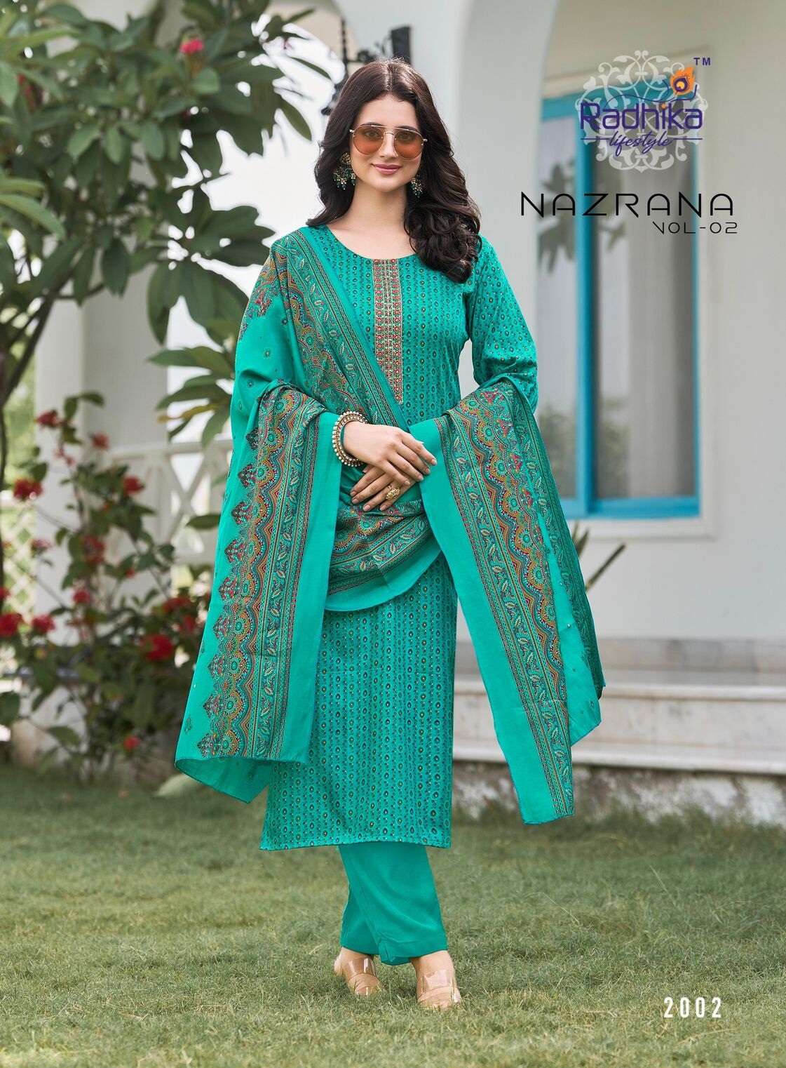 NAZRANA VOL 2 BY RADHIKA LIFESTYLE IN JAM SATIN DISCHARGE PRINT WITH EMBROIDERY WORK