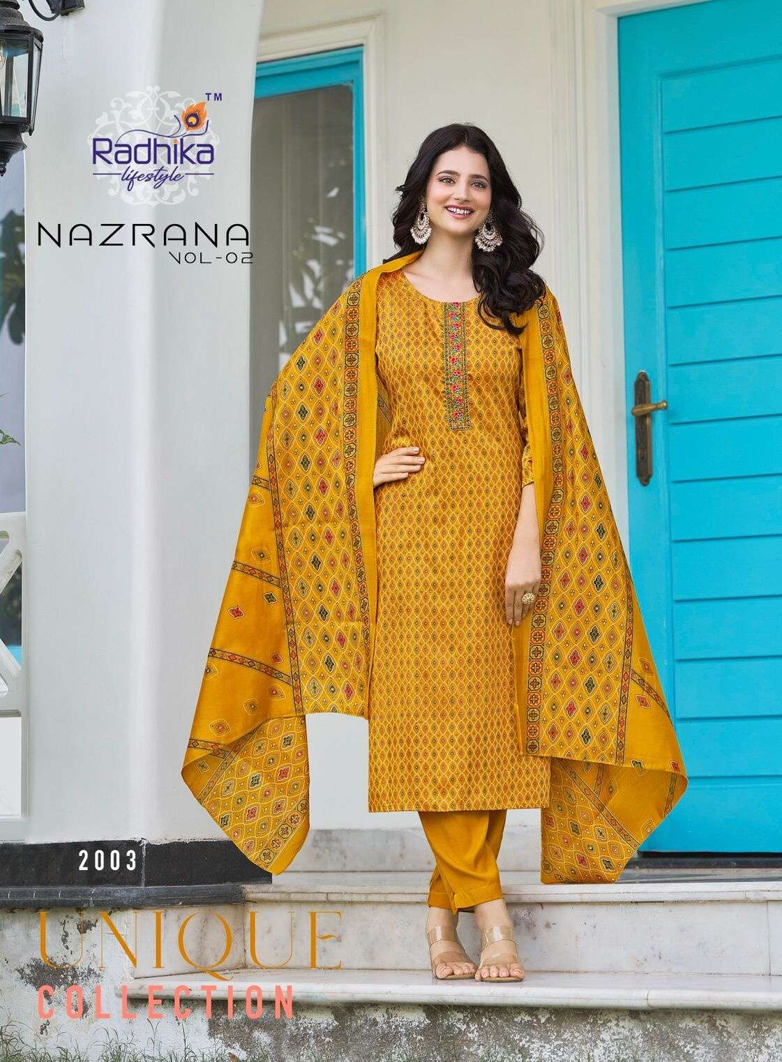 NAZRANA VOL 2 BY RADHIKA LIFESTYLE IN JAM SATIN DISCHARGE PRINT WITH EMBROIDERY WORK