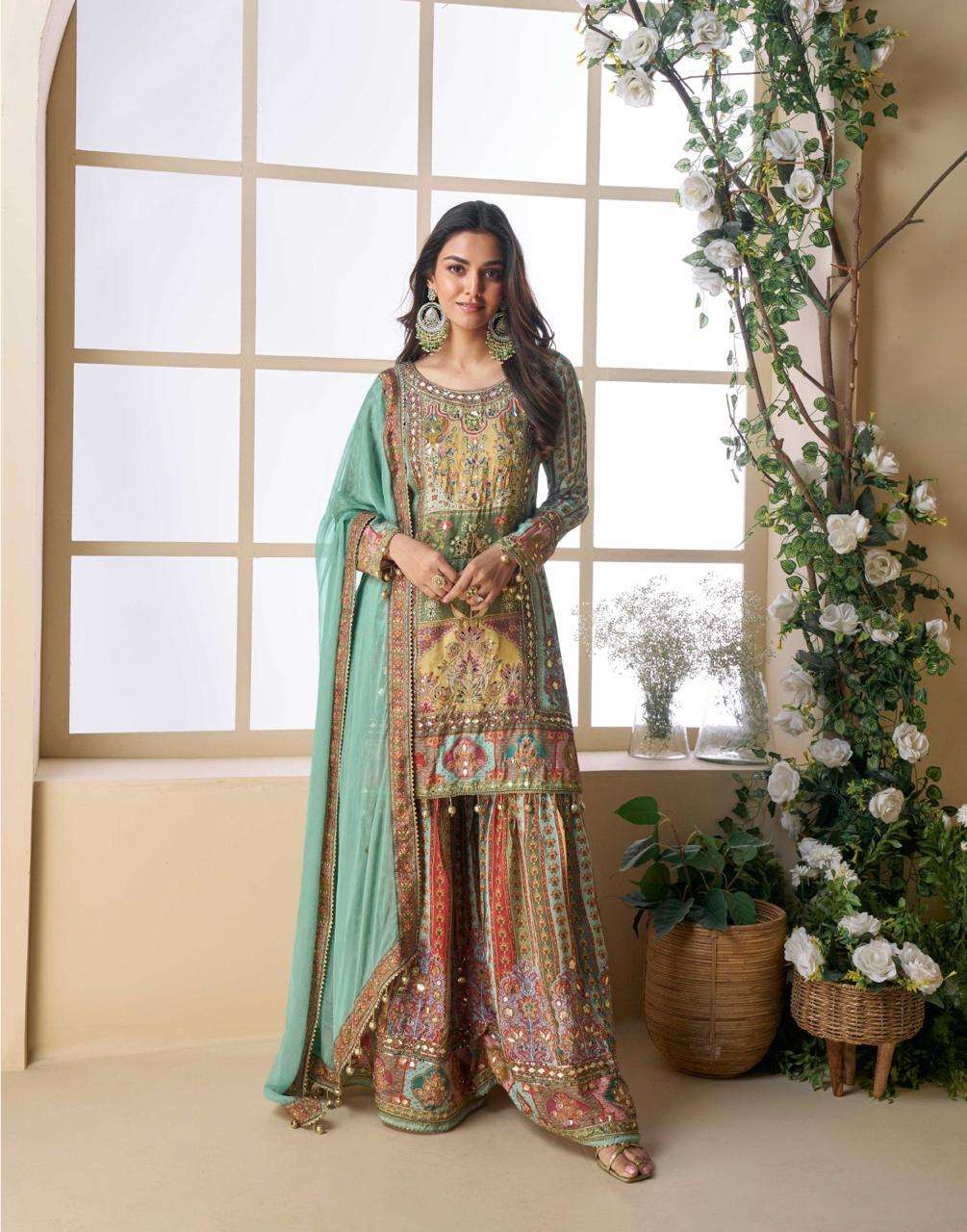 PAKEEZA BY SAYURI DESIGNER IN PURE VISCOS NATURAL CREP SILK WITH GOTA PATTI AARI WORK 