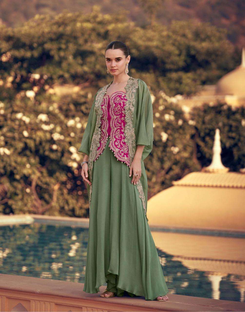 PANIHARI BY SAYURI DESIGNER IN REAL ORGANZA SILK WITH HEAVY LOOK EMBROIDERED JACKET AND PLAZZO 