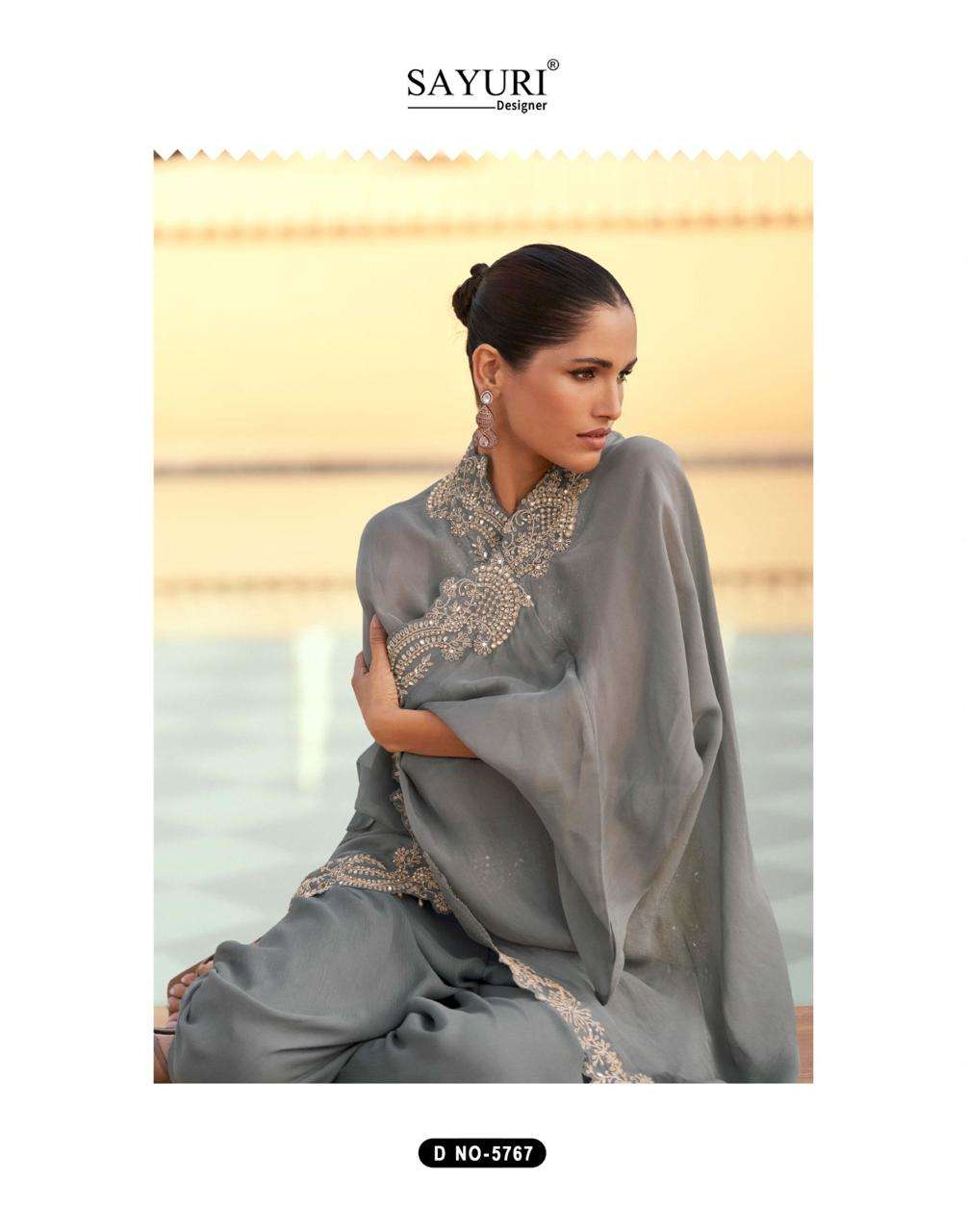 PANIHARI BY SAYURI DESIGNER IN REAL ORGANZA SILK WITH HEAVY LOOK EMBROIDERED JACKET AND PLAZZO 