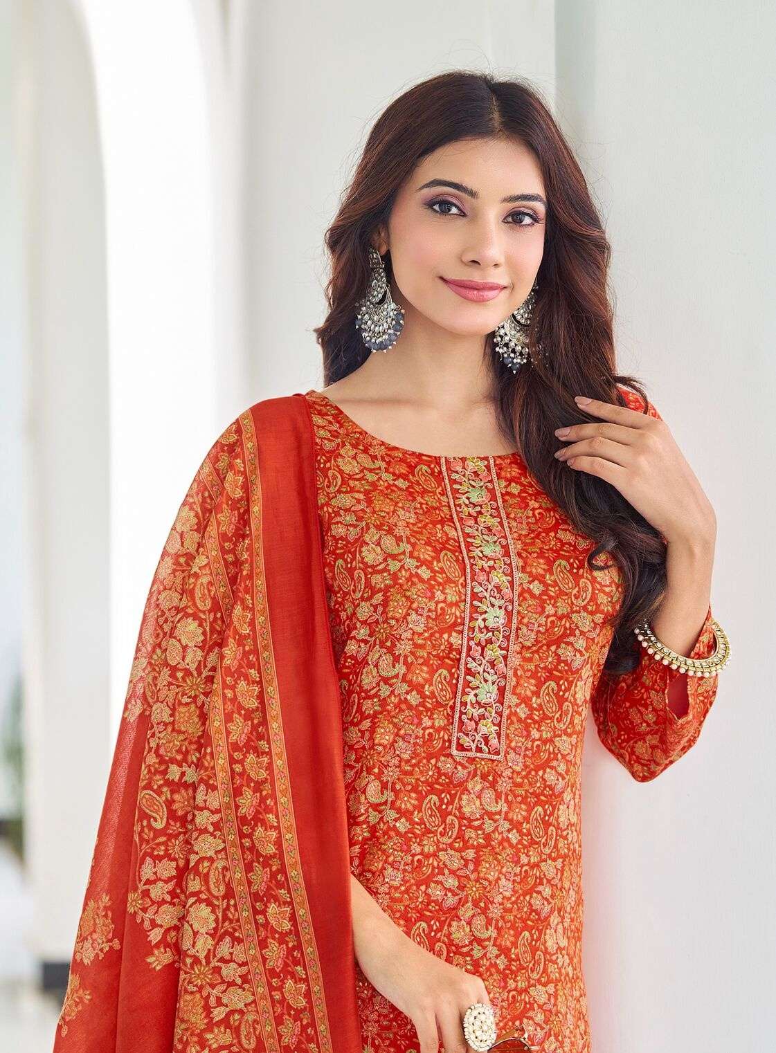 PARKER VOL-1 BY RADHIKA LIFESTYLE IN JAM SATIN DISCHARGE  PRINT WITH EMBROIDERY WORK