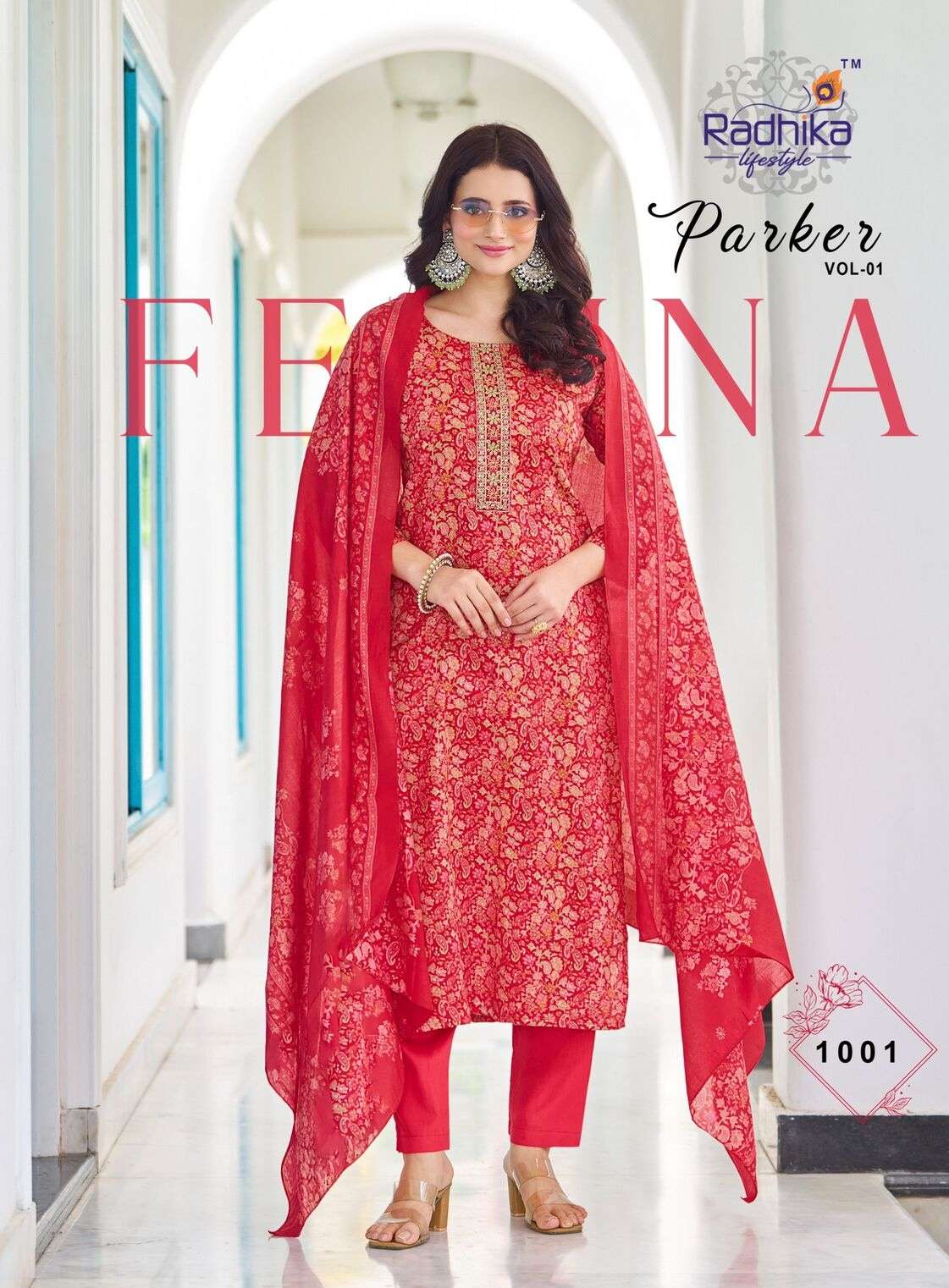 PARKER VOL-1 BY RADHIKA LIFESTYLE IN JAM SATIN DISCHARGE  PRINT WITH EMBROIDERY WORK