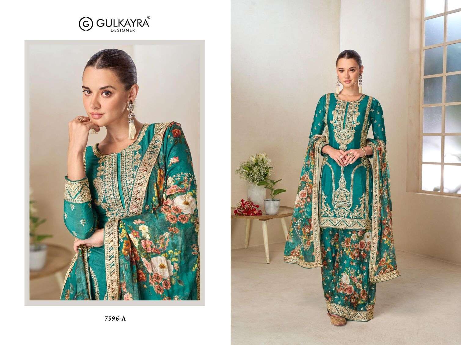 PARUL BY GULKAYRA DESIGNER IN REAL CHINON DIGITAL PRINT WITH EMBROIDERY WORK 