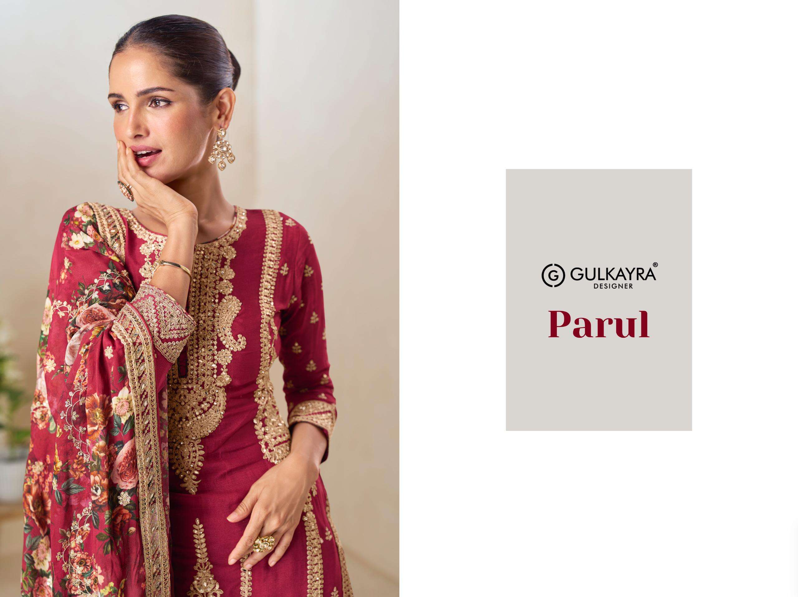 PARUL BY GULKAYRA DESIGNER IN REAL CHINON DIGITAL PRINT WITH EMBROIDERY WORK 