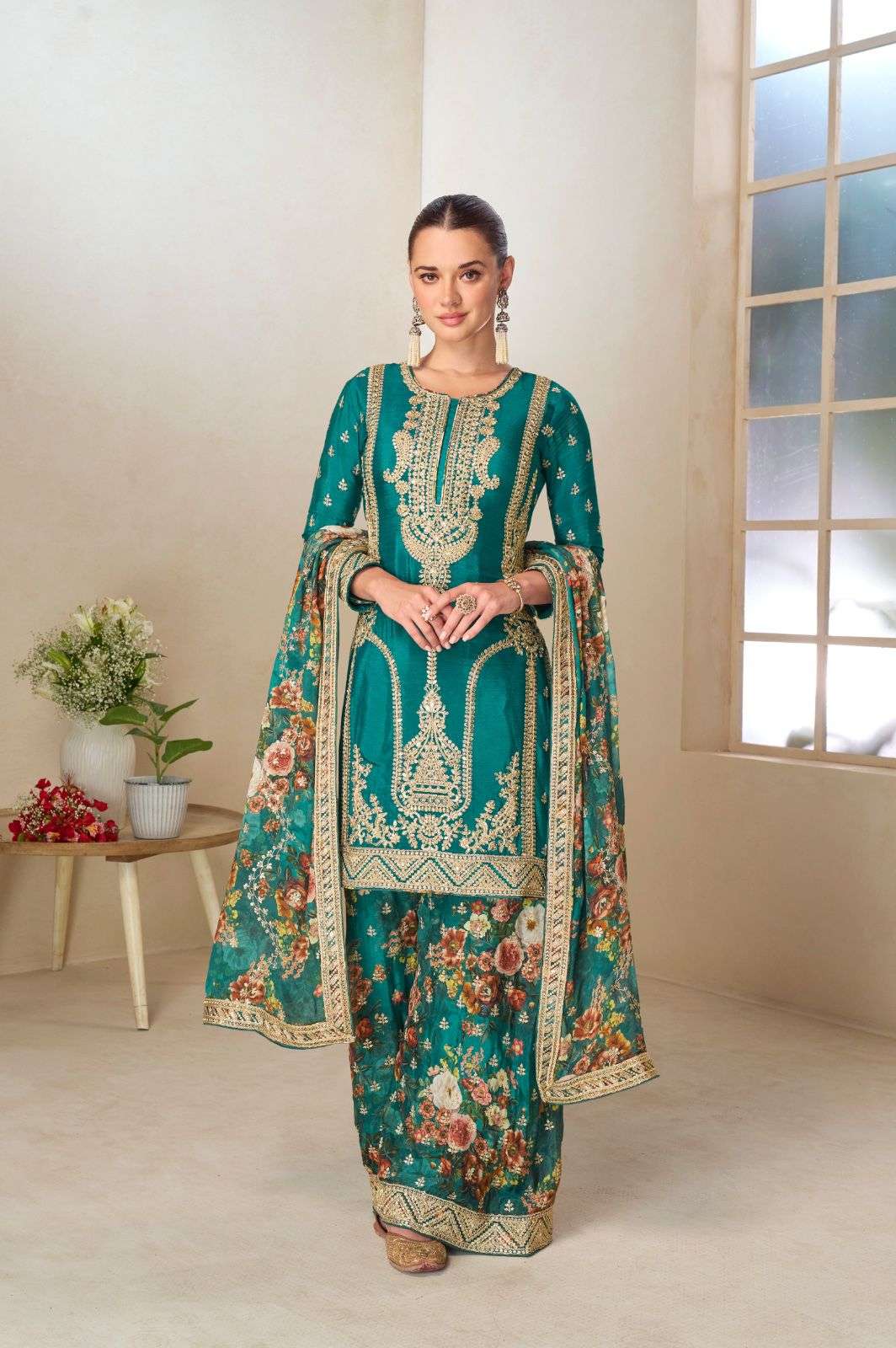 PARUL BY GULKAYRA DESIGNER IN REAL CHINON DIGITAL PRINT WITH EMBROIDERY WORK 