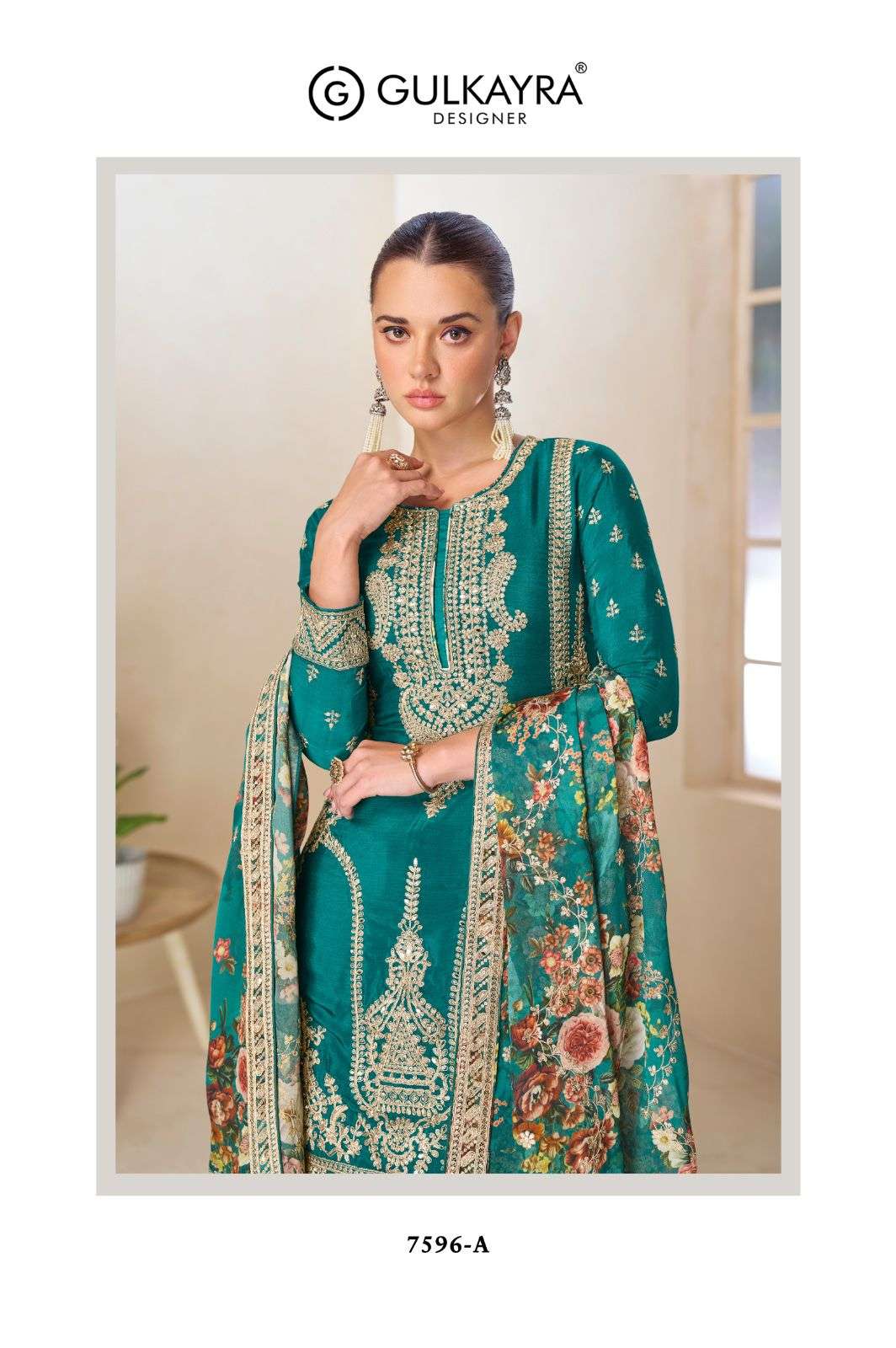 PARUL BY GULKAYRA DESIGNER IN REAL CHINON DIGITAL PRINT WITH EMBROIDERY WORK 