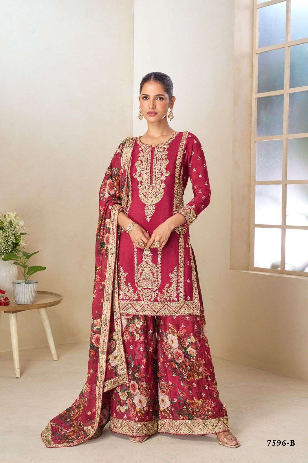 PARUL BY GULKAYRA DESIGNER IN REAL CHINON DIGITAL PRINT WITH EMBROIDERY WORK 