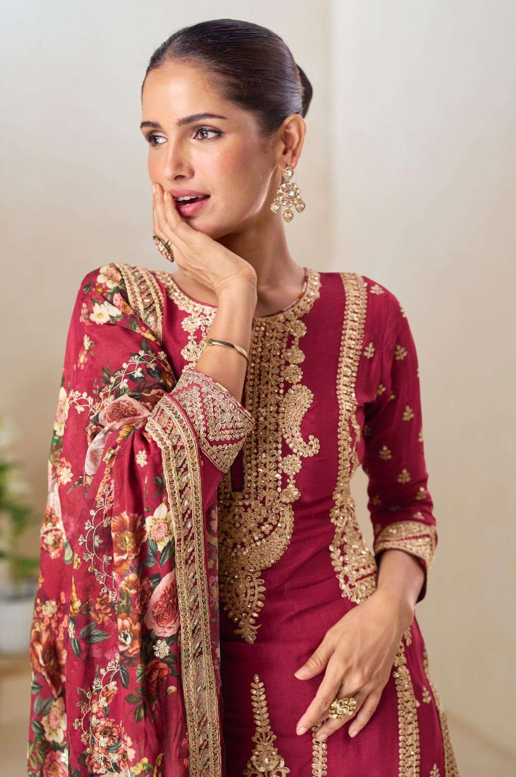 PARUL BY GULKAYRA DESIGNER IN REAL CHINON DIGITAL PRINT WITH EMBROIDERY WORK 
